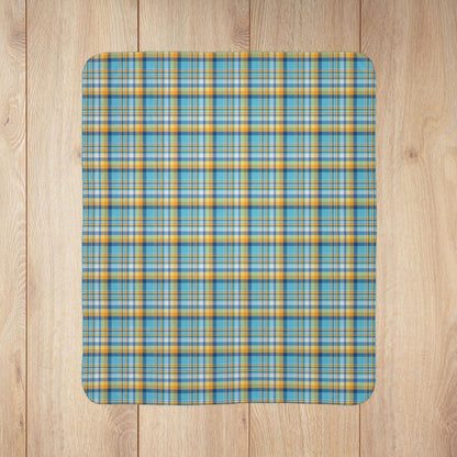 Teal, Blue & Gold Ohio Plaid Fleece Sherpa Blanket