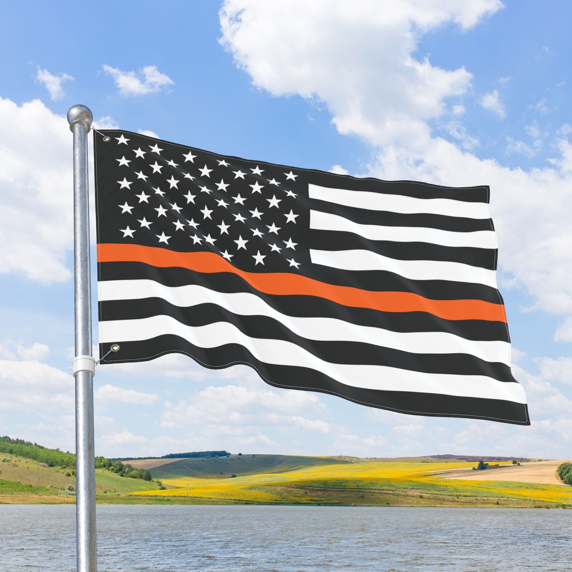 USA Thin Orange Line American Flag with Grommets