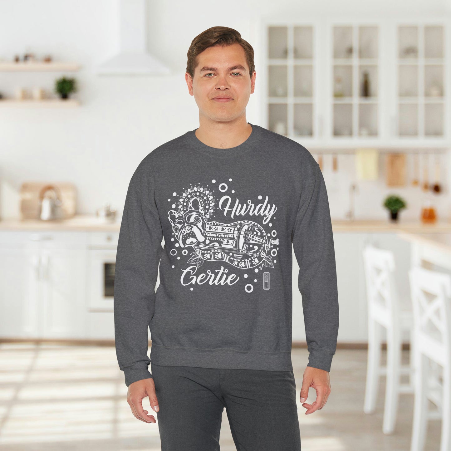 Hurdy Gertie Crew Neck Sweatshirt, Frenchton Dog Line Art Sweat-shirt
