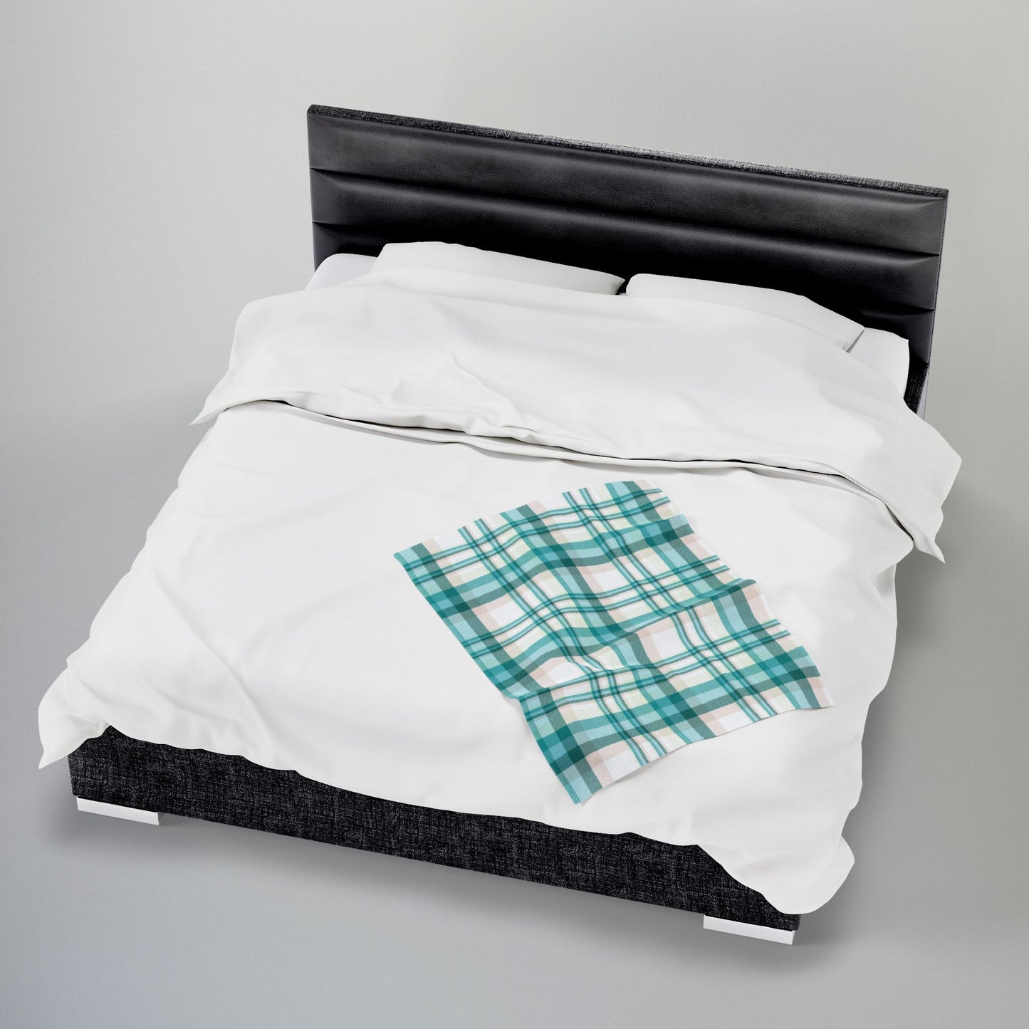 Coastal Teal Plaid Velveteen Plush Blanket