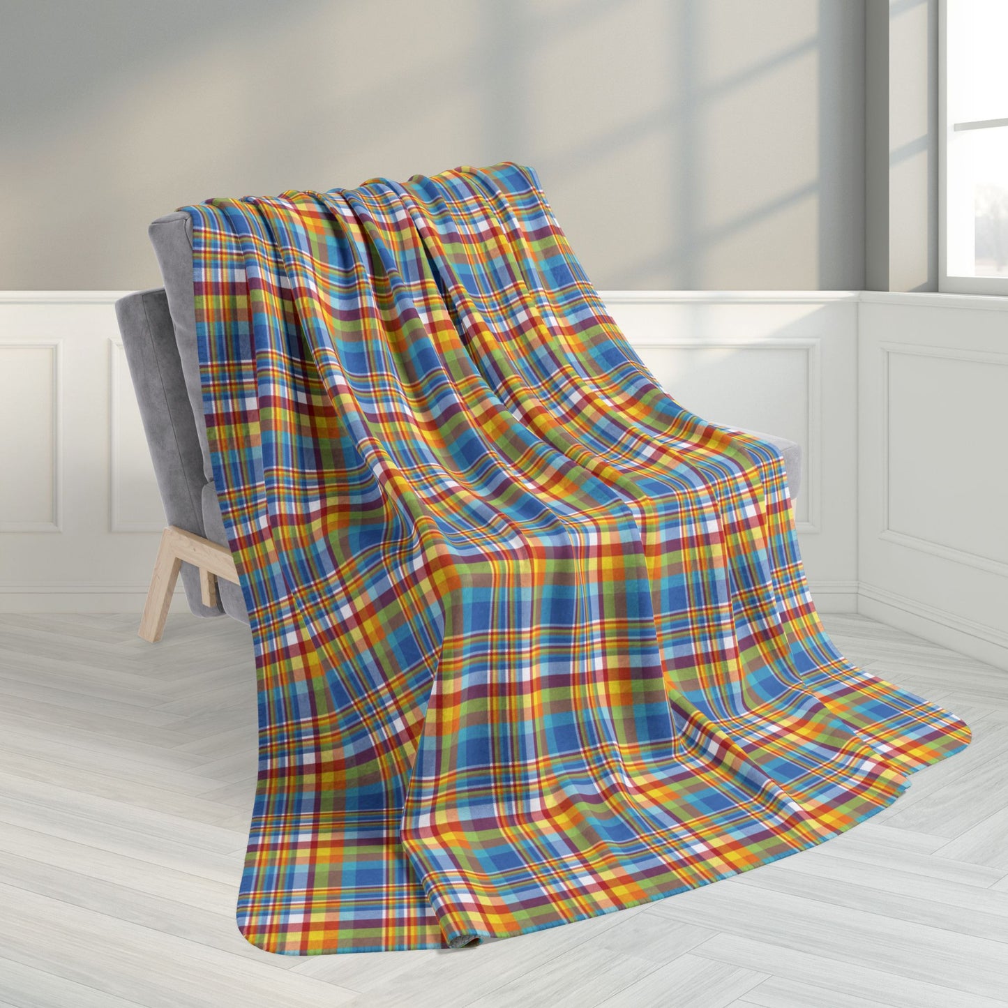 60" × 80" Midway Boardwalk Rainbow Ohio Plaid Fleece Sherpa Blanket