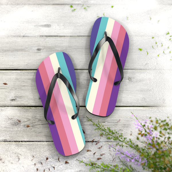 XL Black sole Aurora Lesboy Pride Flip Flops