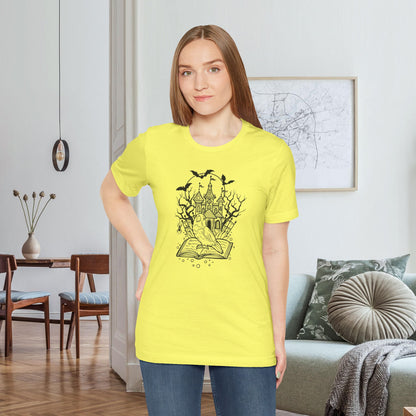 Lovebird on a Spell Book by a Haunted House, Line Art Tee