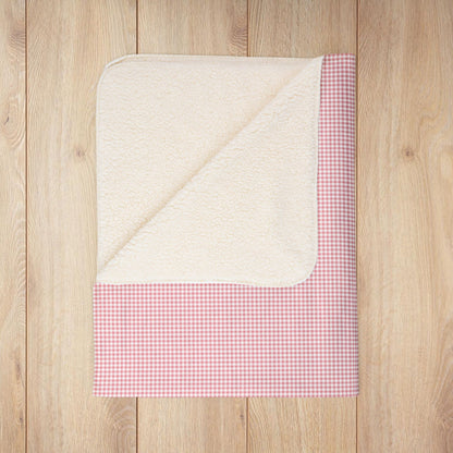 Pink & White Gingham Fleece Sherpa Blanket