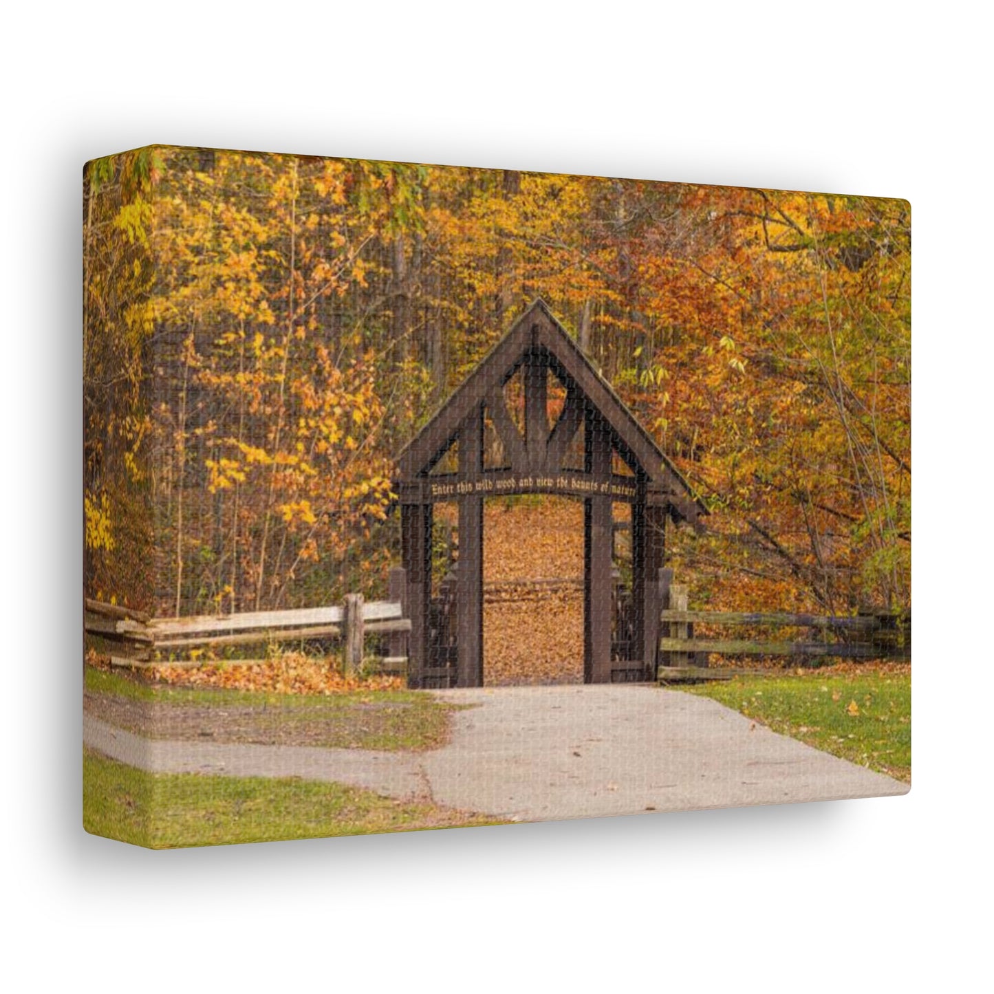 Seven Bridges Trail’s Covered Bridge at Grant Park in South Milwaukee Wisconsin, Photography Canvas Wrap Wall Art