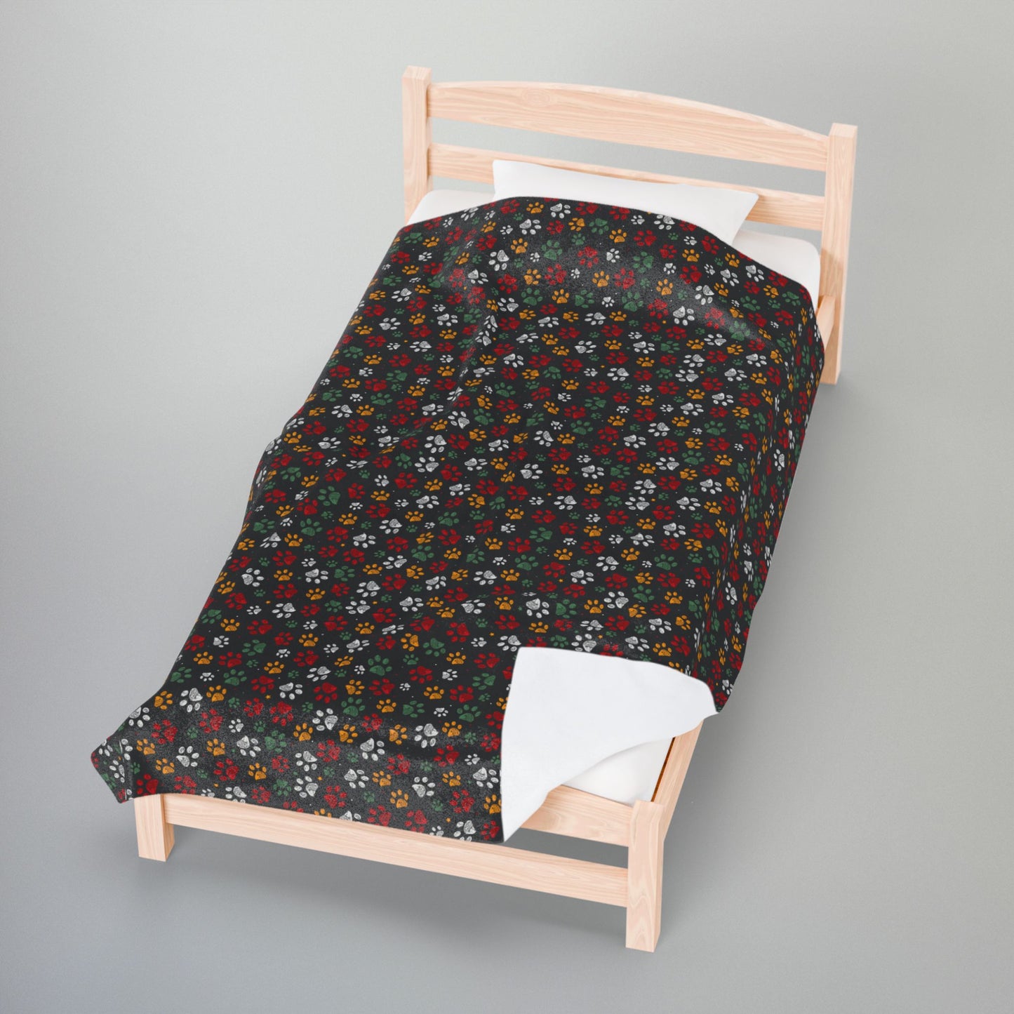 Red, Green & Orange Ohio Paw Prints Black Velveteen Plush Blanket