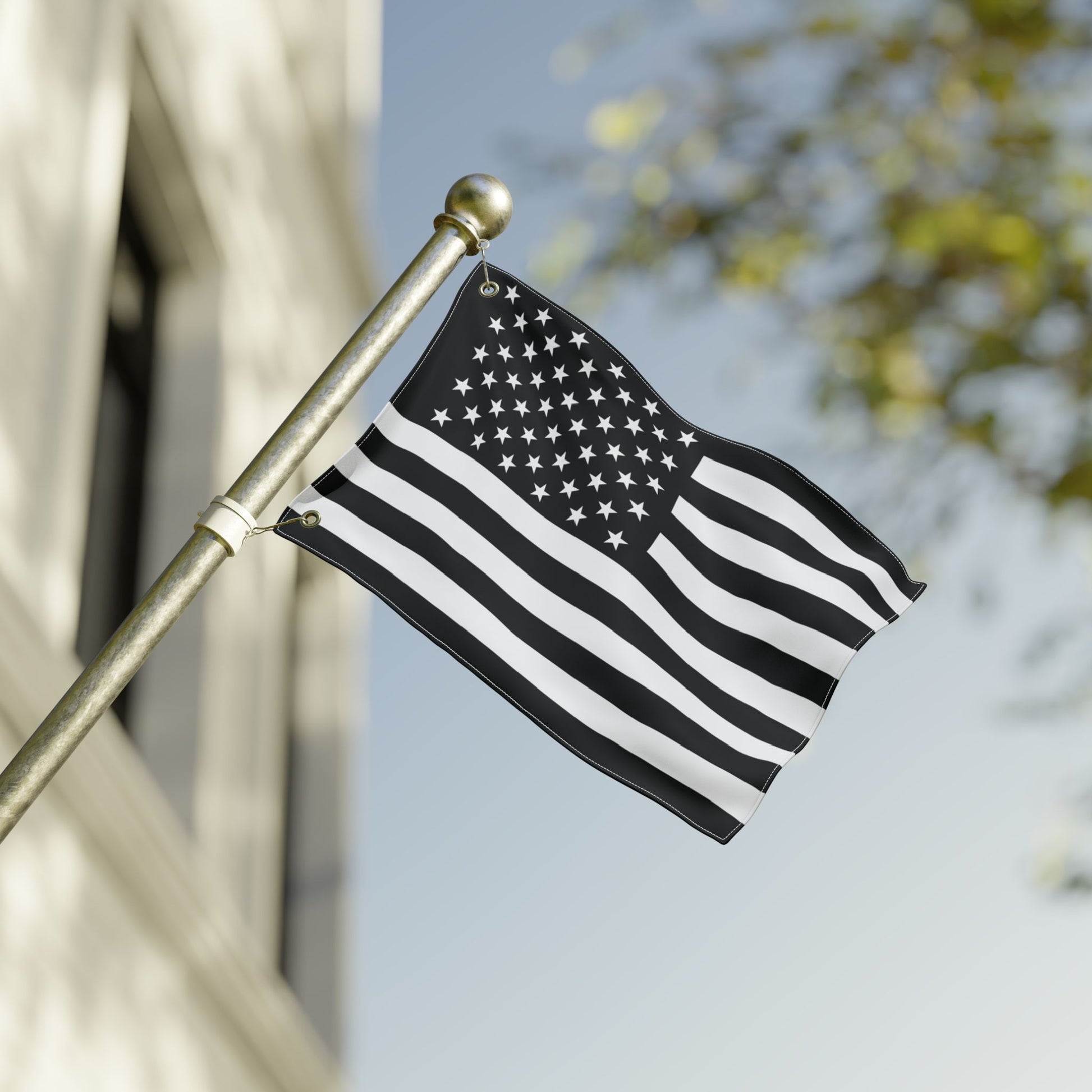 12'' × 18'' USA Black & White American Flag with Grommets