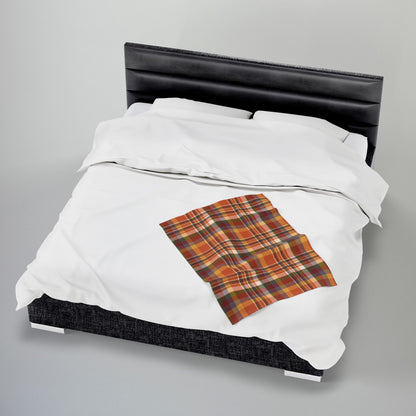 Autumn Burnt Orange Plaid Velveteen Plush Blanket