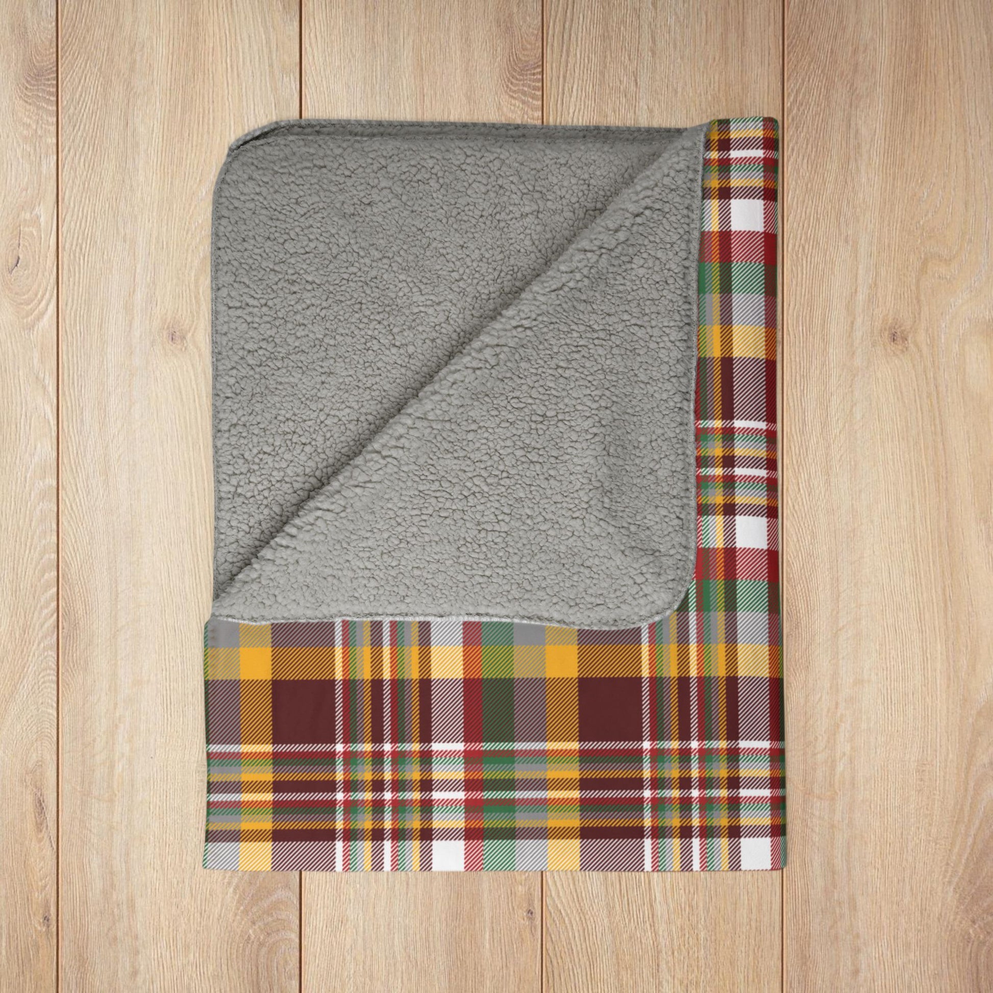 Christmas Burgundy & Gold Washington DC D.C. Plaid Fleece Sherpa Blanket