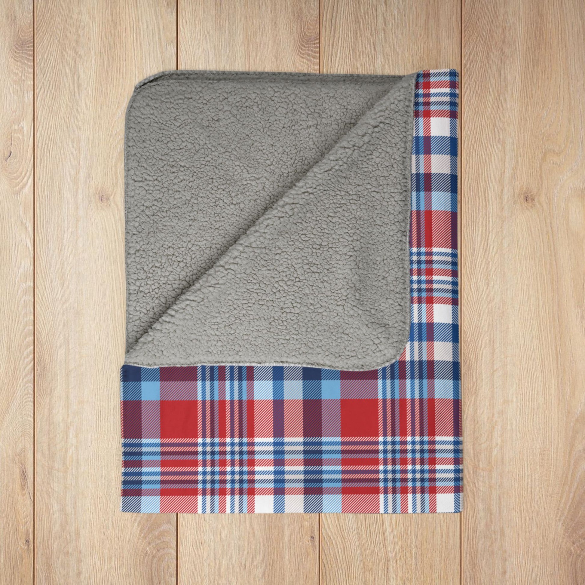 America U.S.A. Blues Plaid Fleece Sherpa Blanket