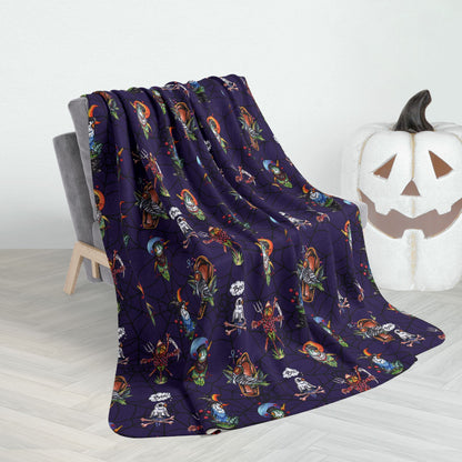 60" × 80" Halloween Lovebirds Fleece Sherpa Blanket, Hand-Drawn & Hand-Colored