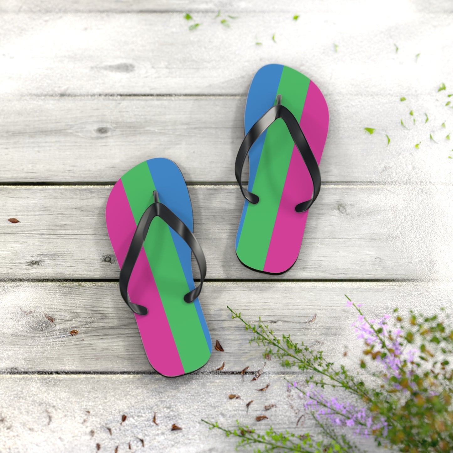 S Black sole Polysexual Pride Flip Flops
