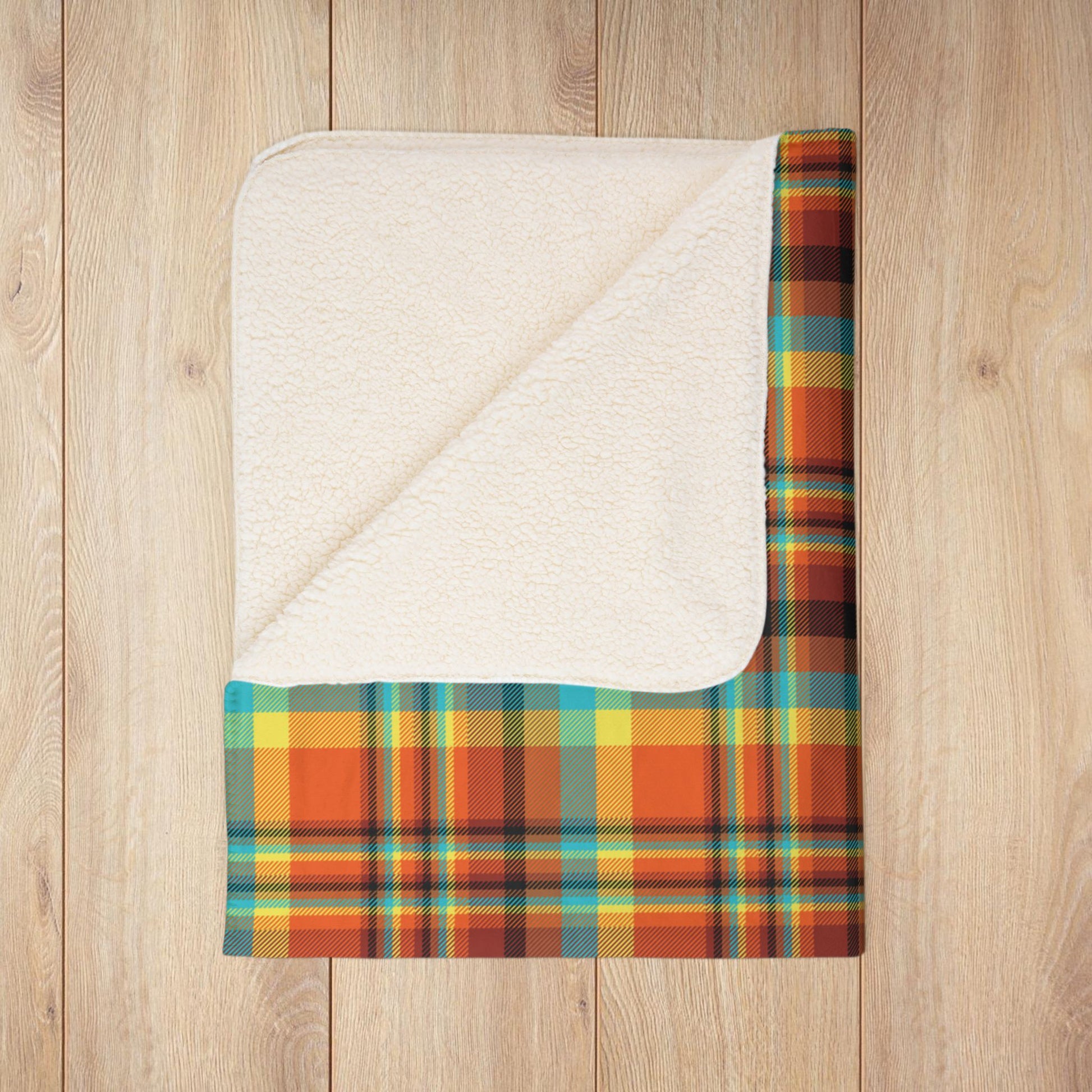 Orange, Teal & Yellow Santa Claus IN Plaid Fleece Sherpa Blanket