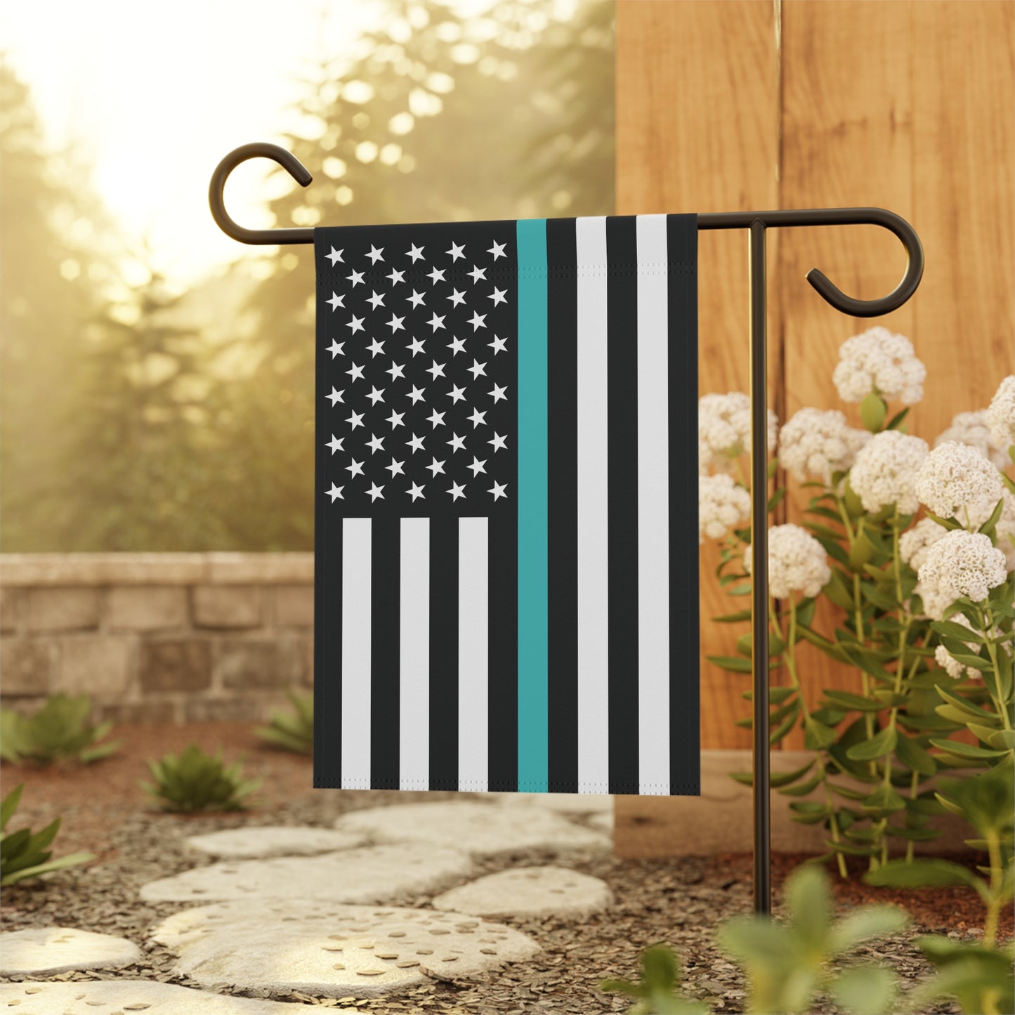 USA Thin Teal Line American Flag Garden Flag Banner