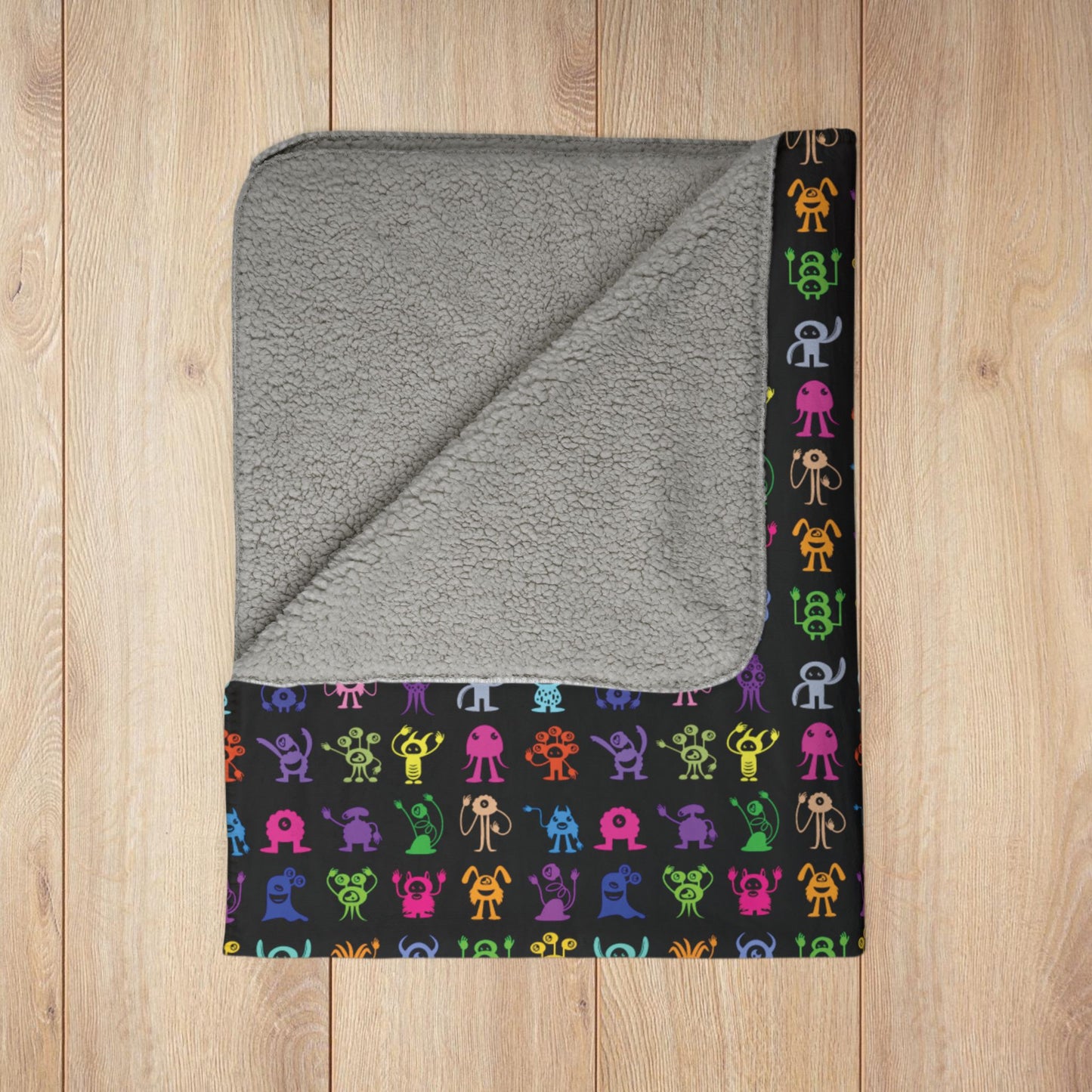 Halloween Multicolored Monsters Fleece Sherpa Blanket