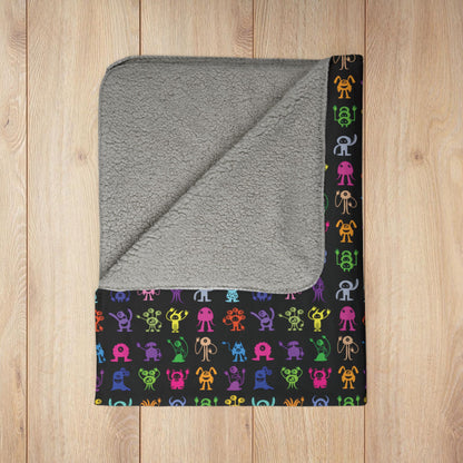 Halloween Multicolored Monsters Fleece Sherpa Blanket