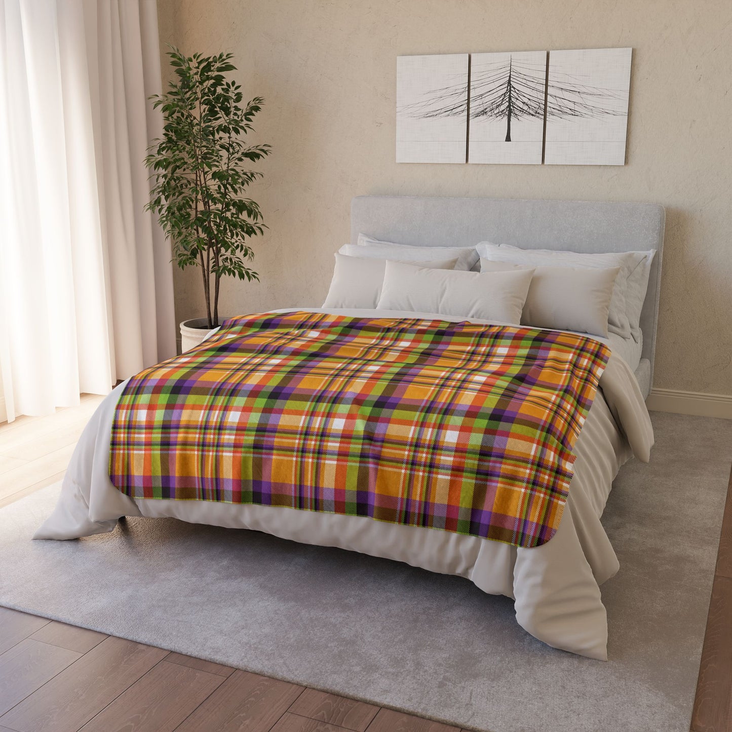 Halloween Colors Plaid Fleece Sherpa Blanket