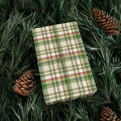 Christmas Green, Cream & Red Plaid Gift Wrapping Paper Roll