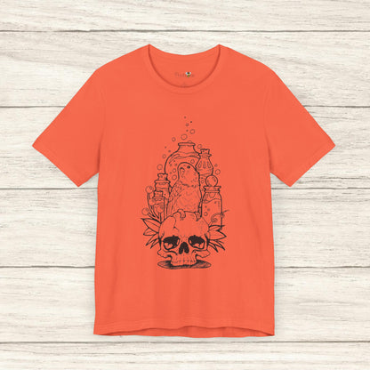 Crazy Scientist Lovebird Sitting on a Skull, Line Art Tee