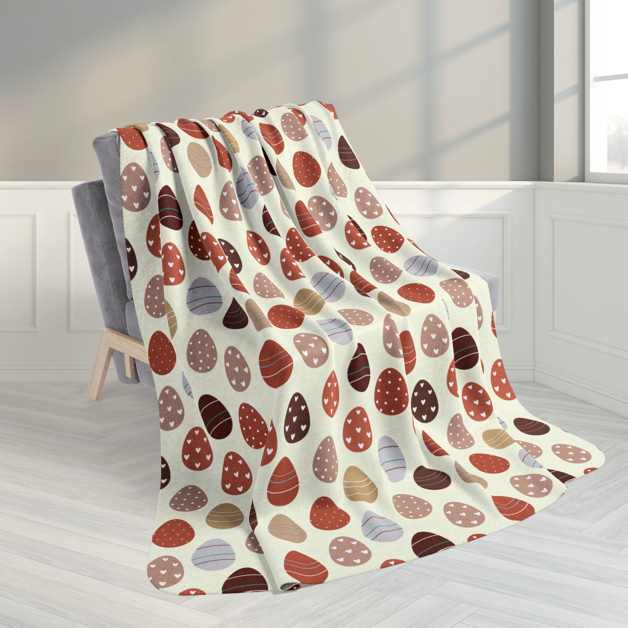 60" × 80" Grey Easter Eggs Cream Fleece Sherpa Blanket