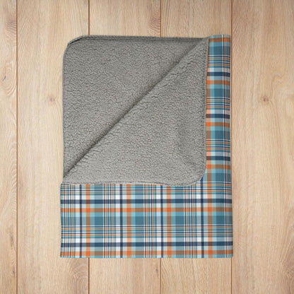 Light Blue & Orange Ohio Plaid Fleece Sherpa Blanket