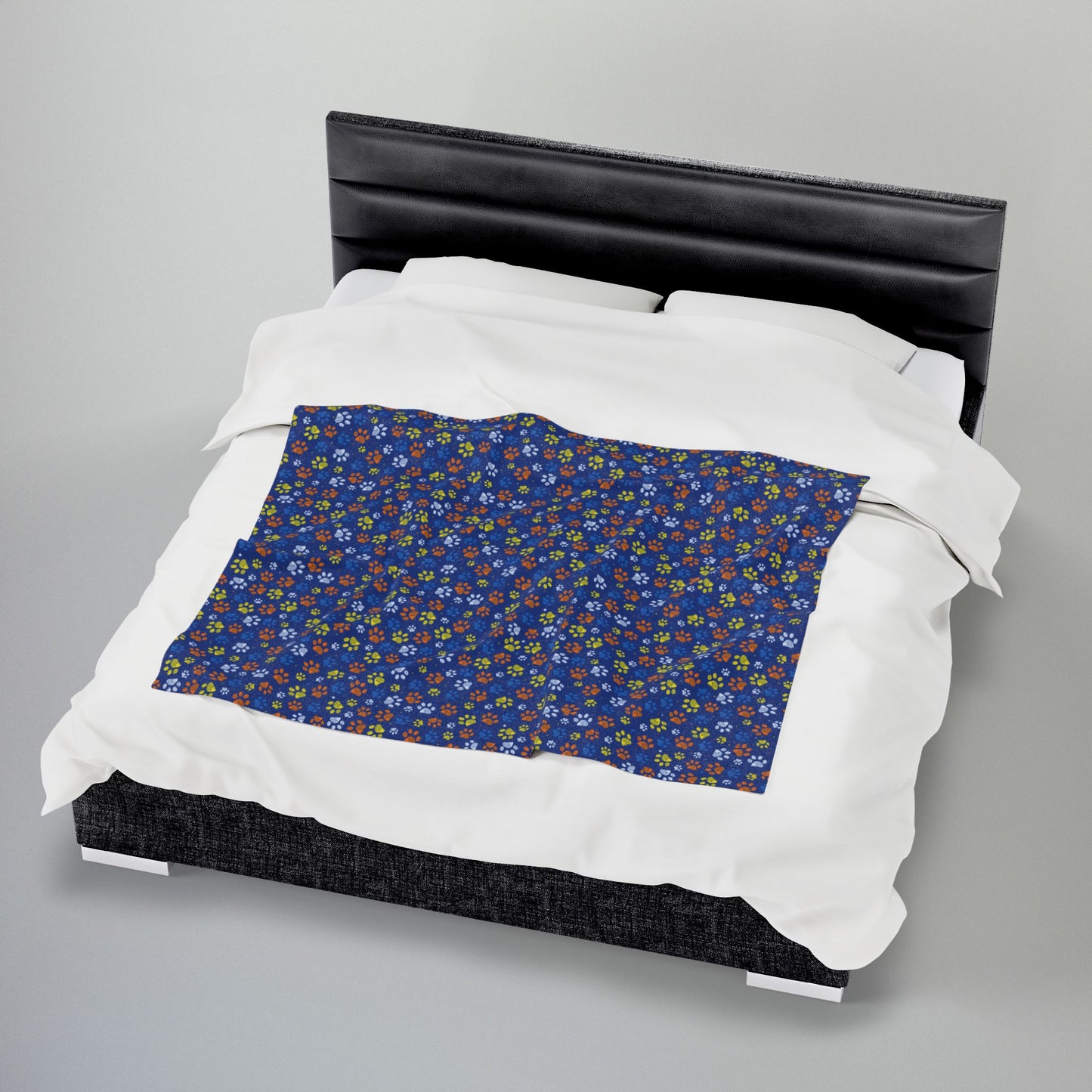 Midway Boardwalk Yellow & Orange Ohio Paw Prints Blue Velveteen Plush Blanket