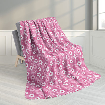 60" × 80" Grey Pink Cherry Blossoms Fleece Sherpa Blanket