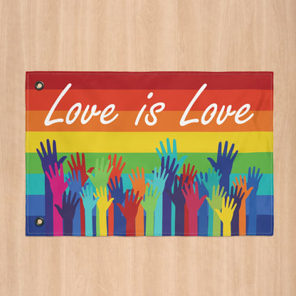 Love Is Love Double-Sided Rainbow Pride Flag, with Left or Right Side Grommets