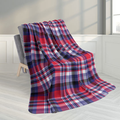 60" × 80" Grey Nautical Red Plaid Fleece Sherpa Blanket