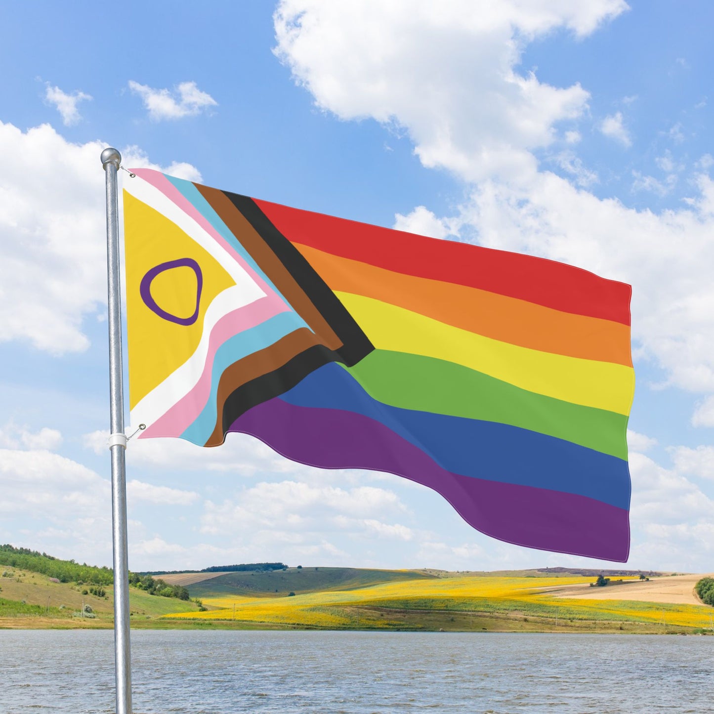 Intersex-Inclusive Rainbow Progress Pride Flag with Grommets