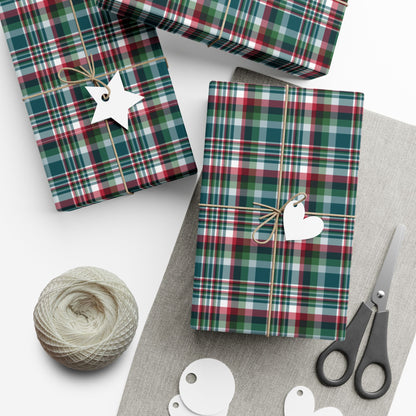 29'' x 72" Satin Christmas Midnight Green & Silver Philadelphia PA Plaid Gift Wrapping Paper Roll