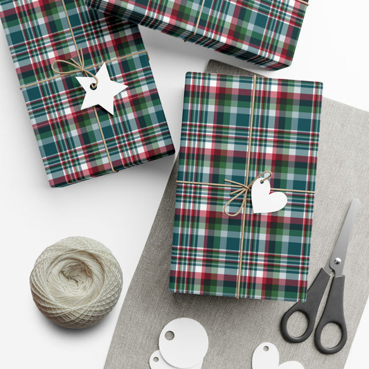 29'' x 72" Satin Christmas Midnight Green & Silver Philadelphia PA Plaid Gift Wrapping Paper Roll