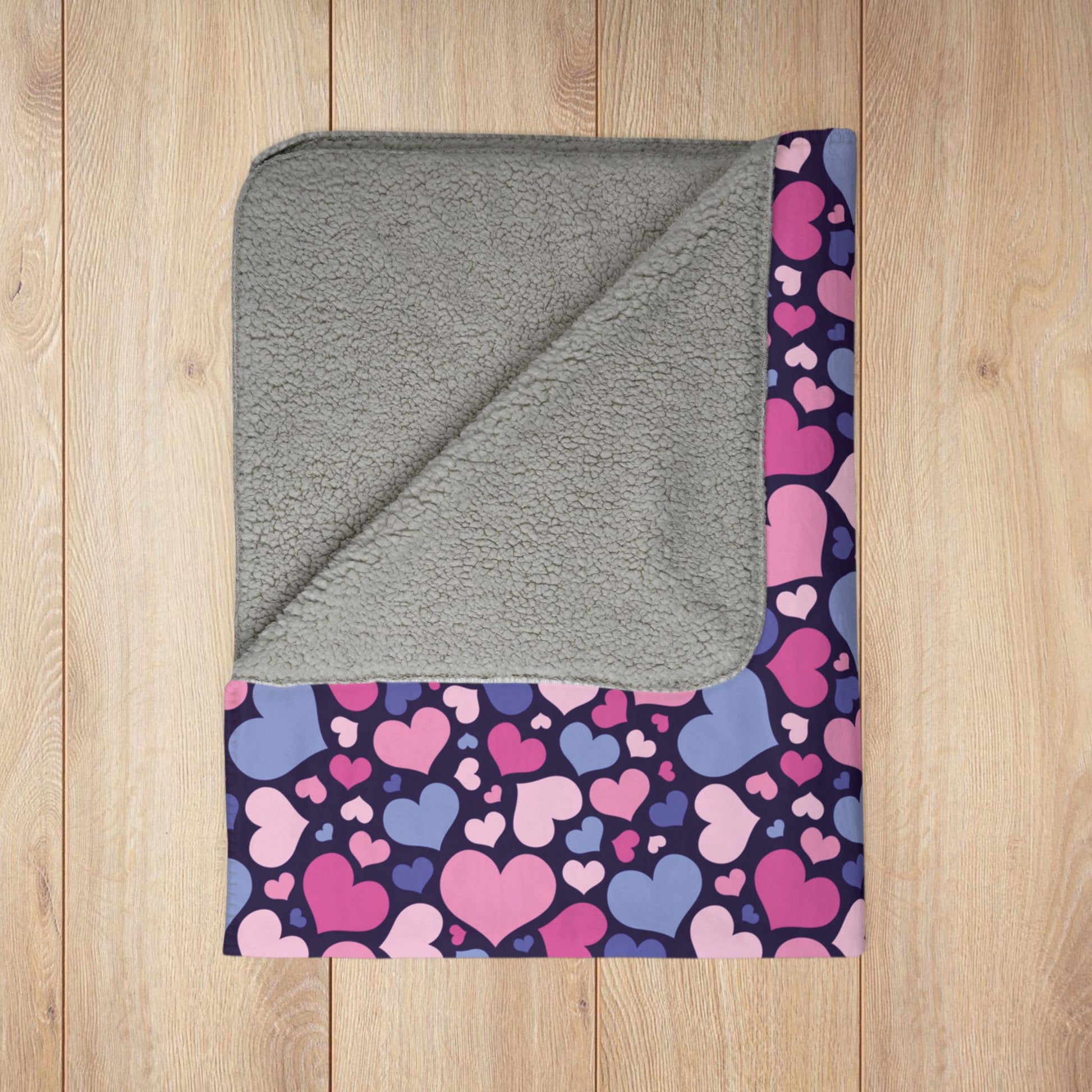 Omnisexual Pride Valentine’s Day Hearts Navy Blue Fleece Sherpa Blanket