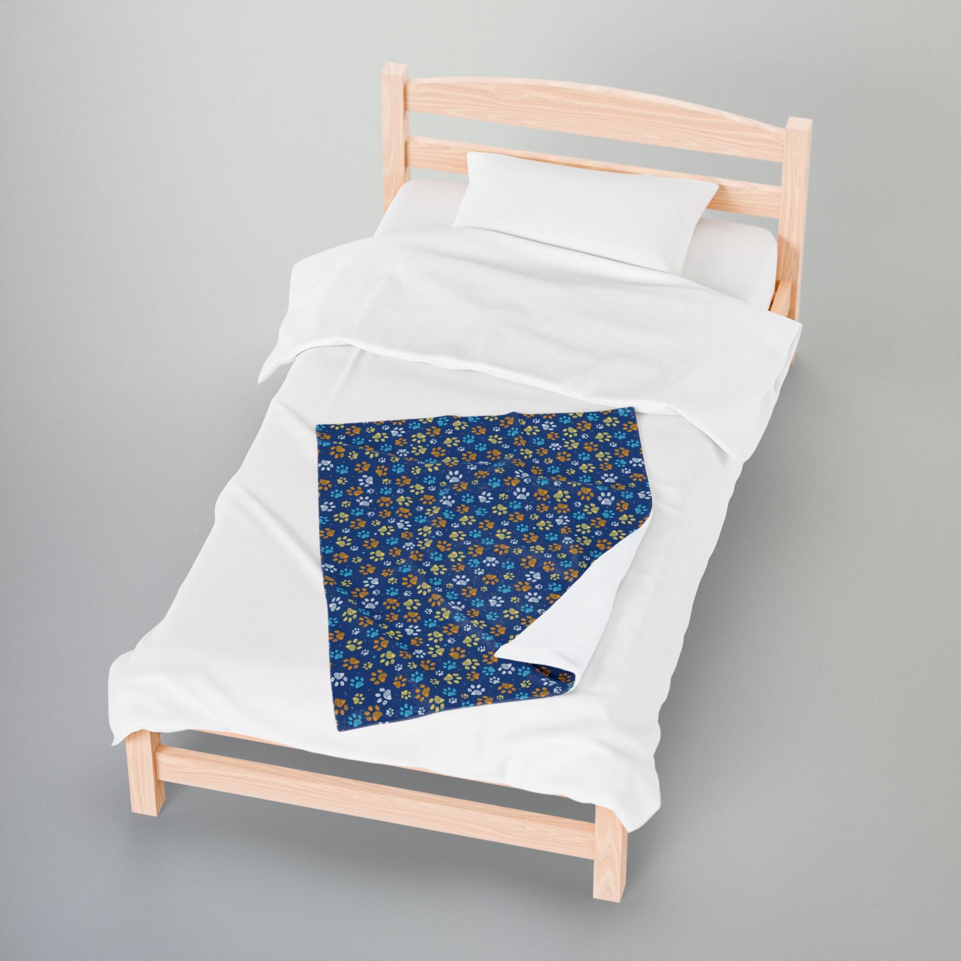 Teal & Gold Ohio Paw Prints Blue Velveteen Plush Blanket