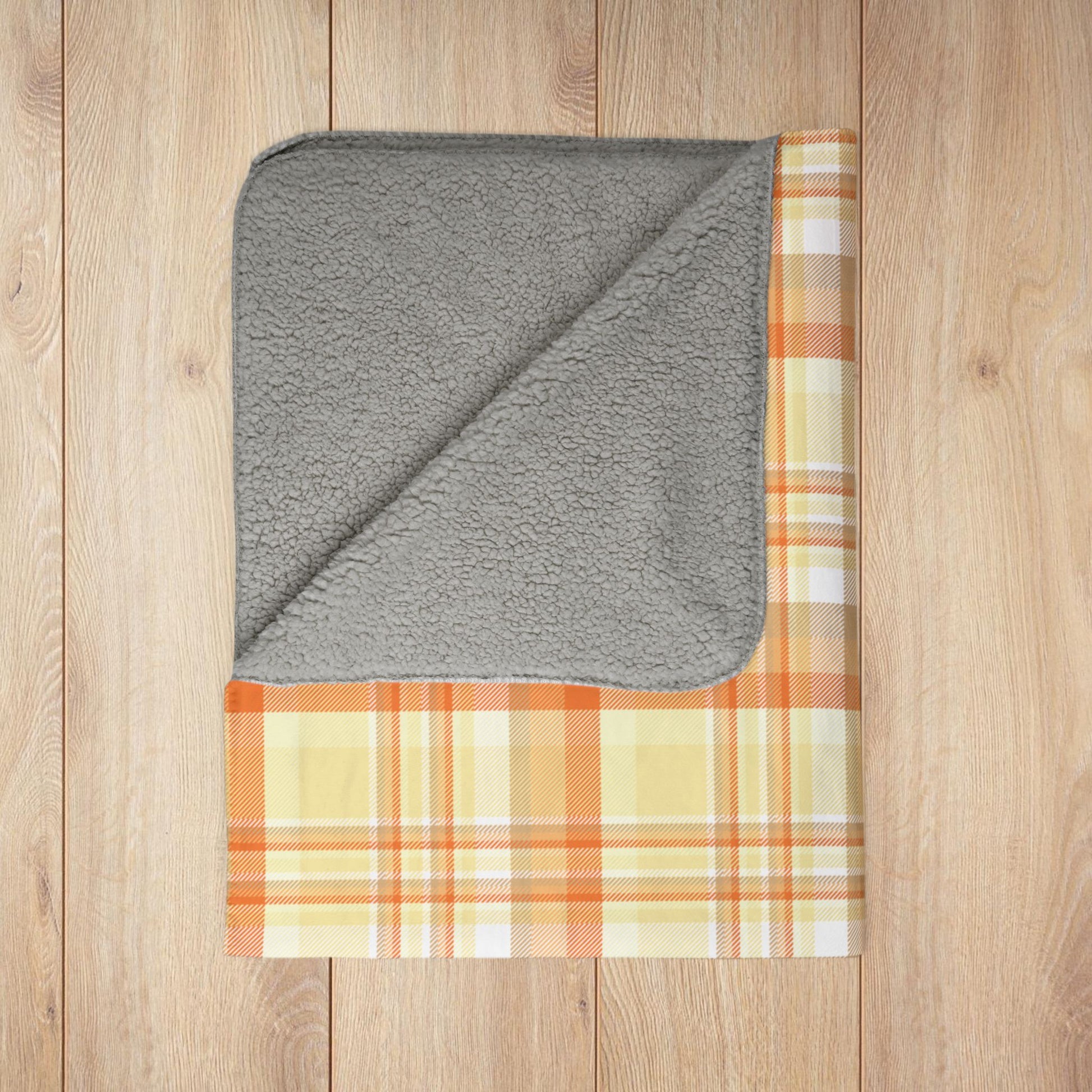 Summer Orange Plaid Fleece Sherpa Blanket