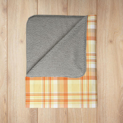 Summer Orange Plaid Fleece Sherpa Blanket