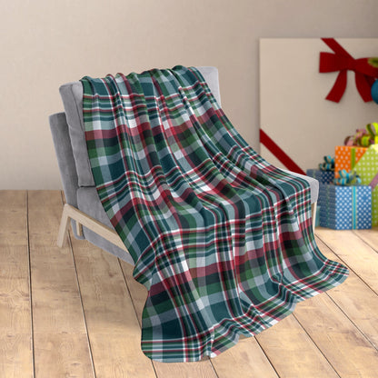 50" × 60" Christmas Midnight Green & Silver Philadelphia Philly PA Plaid Fleece Sherpa Blanket