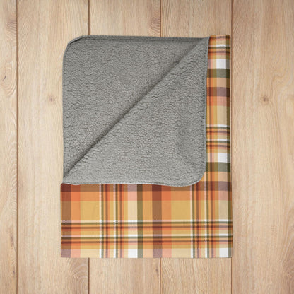 Autumn Tan Plaid Fleece Sherpa Blanket