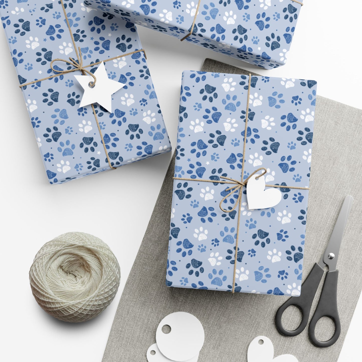 29'' x 72" Satin Christmas Blue & White Paw Print Gift Wrapping Paper Roll