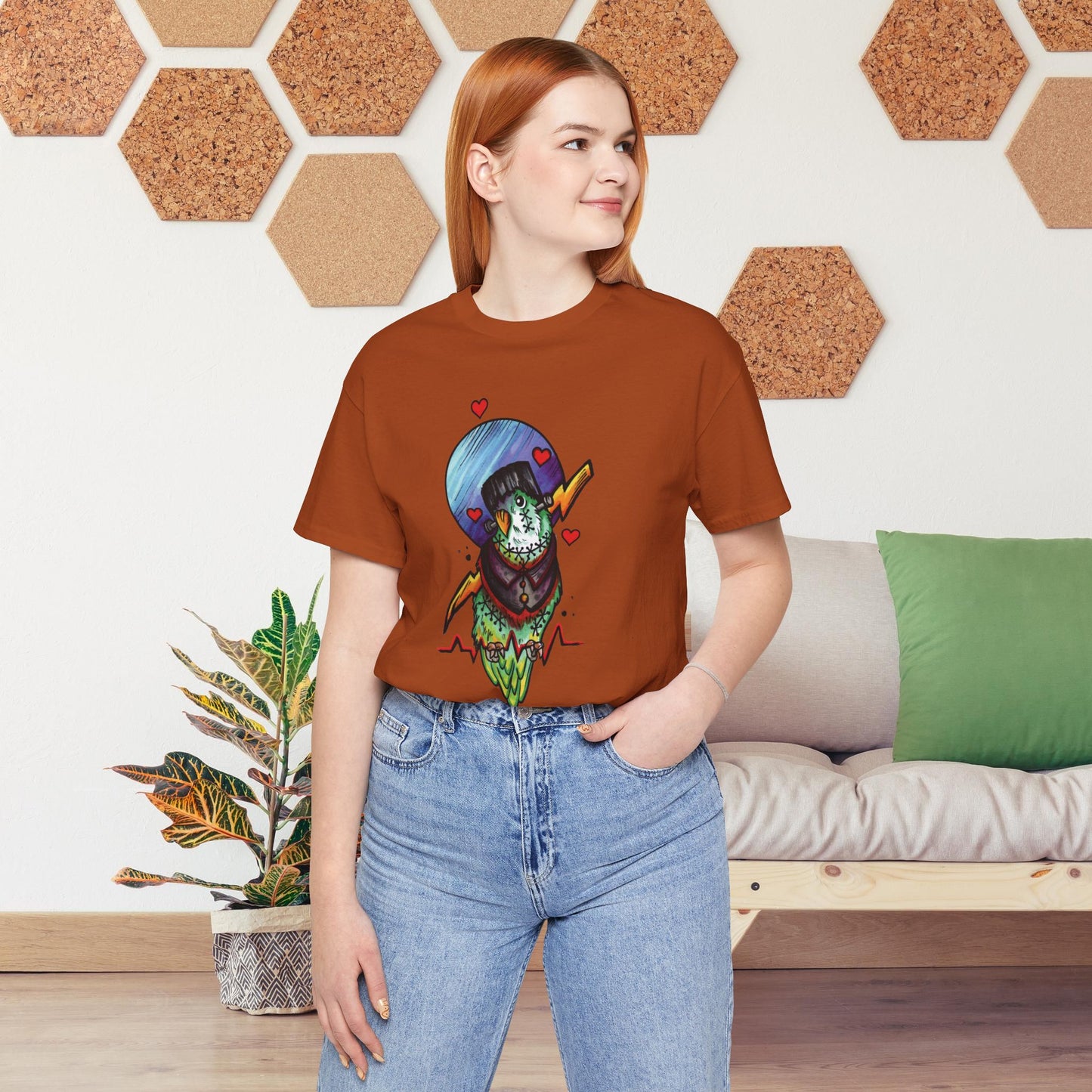 Frankenstein Lovebird, Hand-Drawn & Hand-Colored Tee