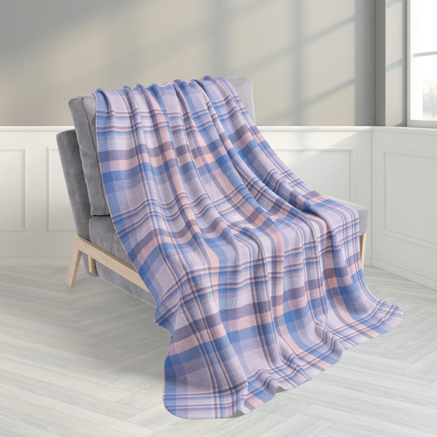 50" × 60" Winter Lavender Pastel Plaid Fleece Sherpa Blanket