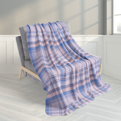 50" × 60" Winter Lavender Pastel Plaid Fleece Sherpa Blanket