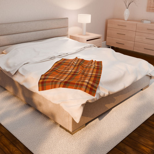 Autumn Orange Plaid Velveteen Plush Blanket