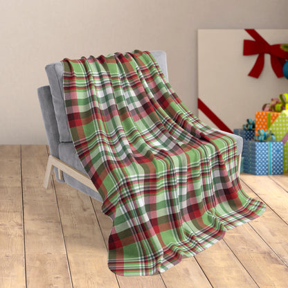 50" × 60" Christmas Classic Red & Green Plaid Fleece Sherpa Blanket