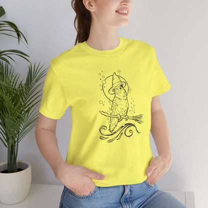 Lovebird Witch on a Broom, Line Art Tee