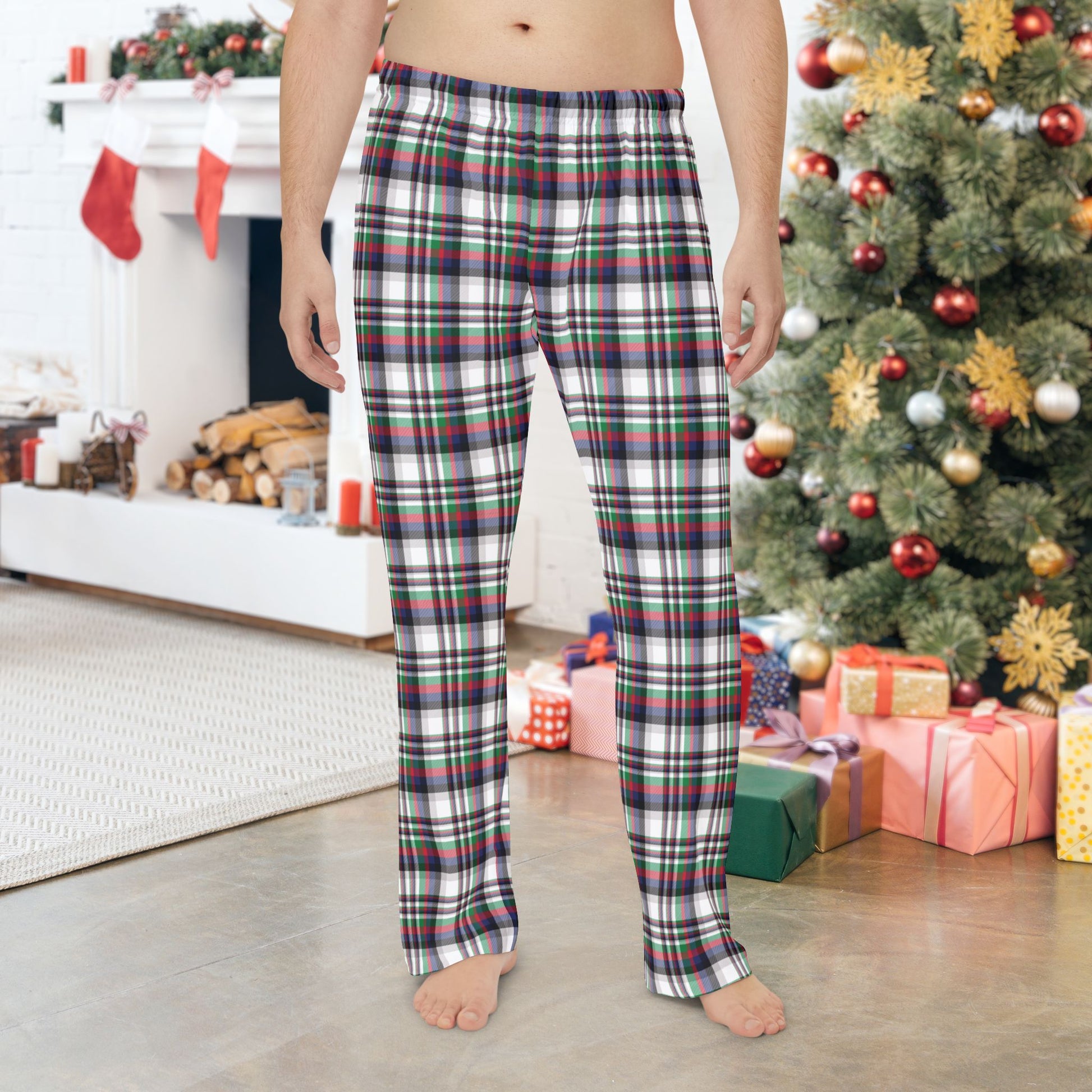 Men’s Christmas White & Black Chicago IL Plaid Pajama Pants