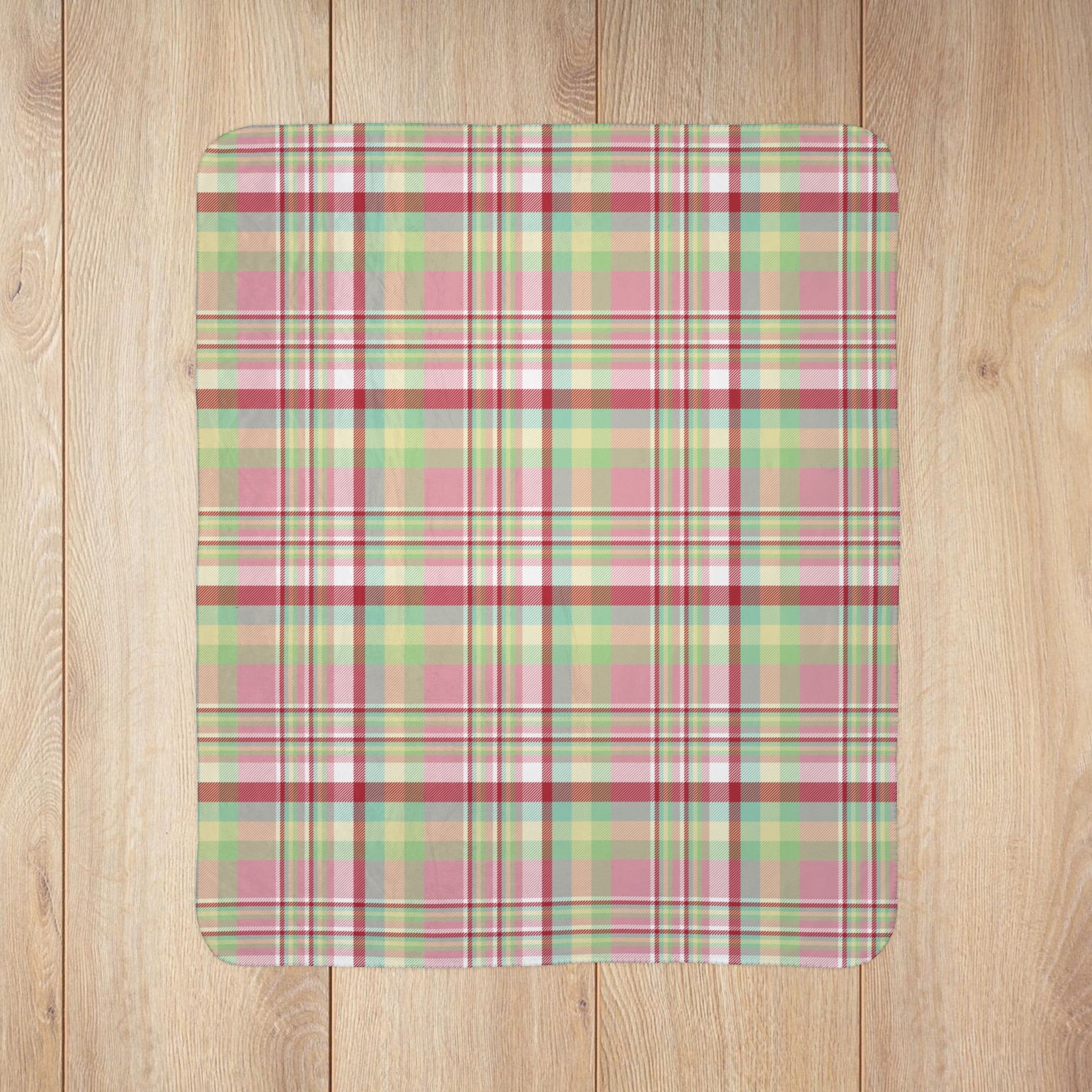 Christmas MCM Pink Plaid Fleece Sherpa Blanket