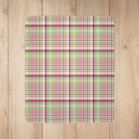 Christmas MCM Pink Plaid Fleece Sherpa Blanket