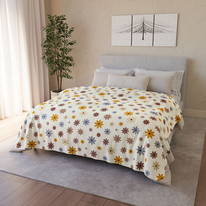 Cream Daisies Fleece Sherpa Blanket