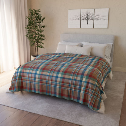 Brown, Red & Blue Aurora OH Plaid Fleece Sherpa Blanket